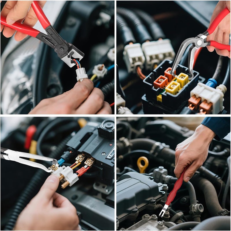 ZEUSORA 5-Pcs Kit Electrical Disconnect Pliers Set w/Gloves - Auto Connector Tool for Fuel Line, Wiring, Sensors & Coils | Quick-Release Car Truck Repair (Red) - Image 5